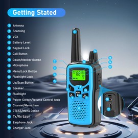 Walkie Talkies for Adults Long Range,Kartal Rechargeable Walkie Talkies with 22 FRS Channels,Two Way Radios with LED Flashlight for Hiking Cruises Camping (Blue)