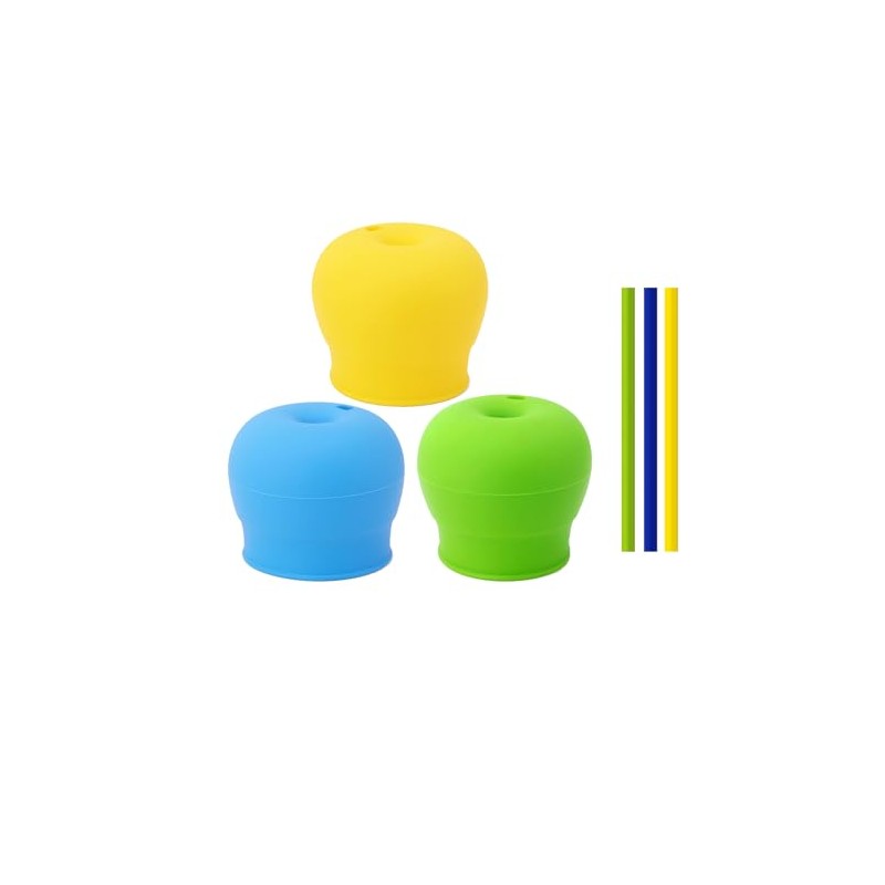 3 Pack Silicone Sippy Cup Lids with Straws, Stretches to