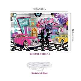 50's Theme Party Decorations Rock and Roll Party Backdrop Banner Classic 50s Photo Backdrop for 1950's Party Decorations, 72.8 X 43.3 Inch