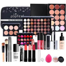 Kit Maquillaje para Mujer, Set de Maquillaje para Mujer, Kit Cosmético Completo Todo en Uno, Paquete de Inicio Esencial que Incluye Paleta de Sombras de Ojos, Juego de Brillo de Labios, Rubor, Base, Lápiz de Cejas, Incluye Juego de Brochas de Maquillaje