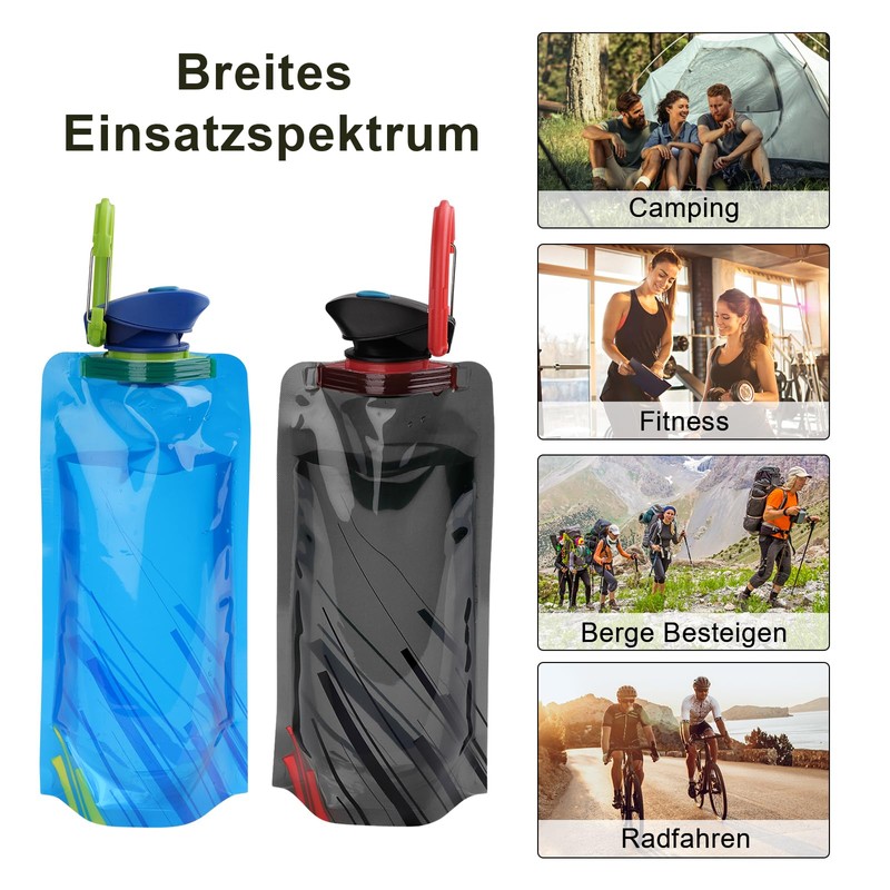 VIEVRE Pack of 2 Foldable Drinking Bottles, Reusable Drinking Bottles,