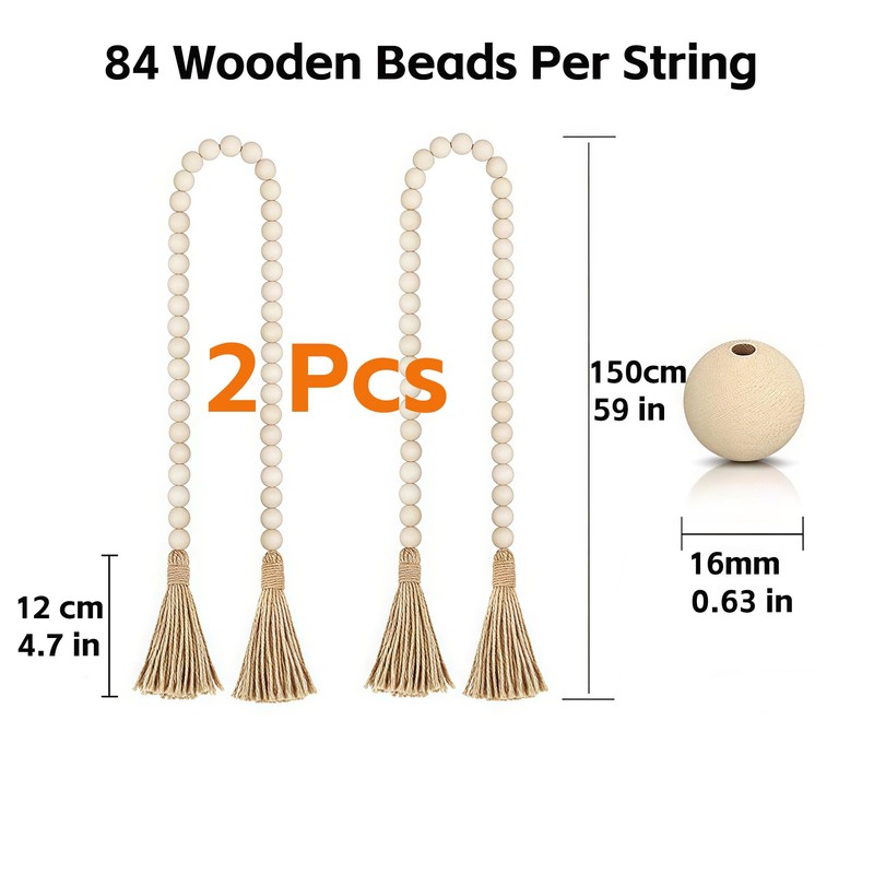 LJY 4 Wood Bead Garlands with Tassels, 2 Long and