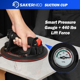SakerNeo Heavy Duty Suction Cups for Glass, Tile, Windows - 8'' Industrial Vacuum Lift with Pressure Gauge, 880 lbs Capacity, 3-Layer Rubber Pad, Quick Release for Construction & Home Use