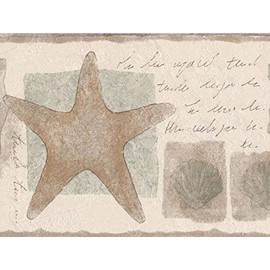 CONCORD WALLCOVERINGS ™ Wallpaper Border Nautical Pattern Sea World Shells Starfish for Bathroom Living Room, Gold Brown Beige Greenish, 5.25 Inches by 15 Feet SA75779W