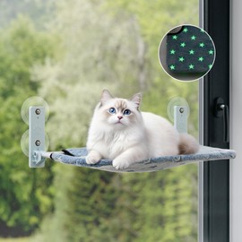 Foldable Cat Window Perch Glow in The Dark Cat Hammock Cordless Cat Bed with 4 Strong Suction Cups Warm Soft Zipper Cushions Cat Seats Indoor for Large Cats (Stars, Large)