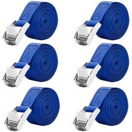 LUZOON Tie Down Straps 6 Pieces 2.5 m Lashing Straps with Ratchet Load Capacity up to 250 kg (6 Pieces Blue - 2.5 m x 25 mm)