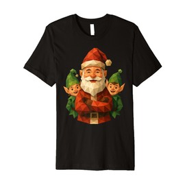 Low Poly Christmas Cute Geometric Santa Claus Elf Premium T-Shirt