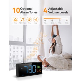 Netzu Alarm Clocks for Bedrooms, Digital Clock with Date Temperature and Weekday, Manual DST, Snooze, 2 Alarms, 4 Volumes for Living Room Home Bedside Desk (Black and Blue)