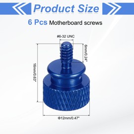 sourcing map 6Pcs #6-32 UNC Aluminum Thumb Screws, 12x16mm(ODxH) Computer Case Thumb Screws for PC Side Panel Motherboard Mounting Screw, Glue