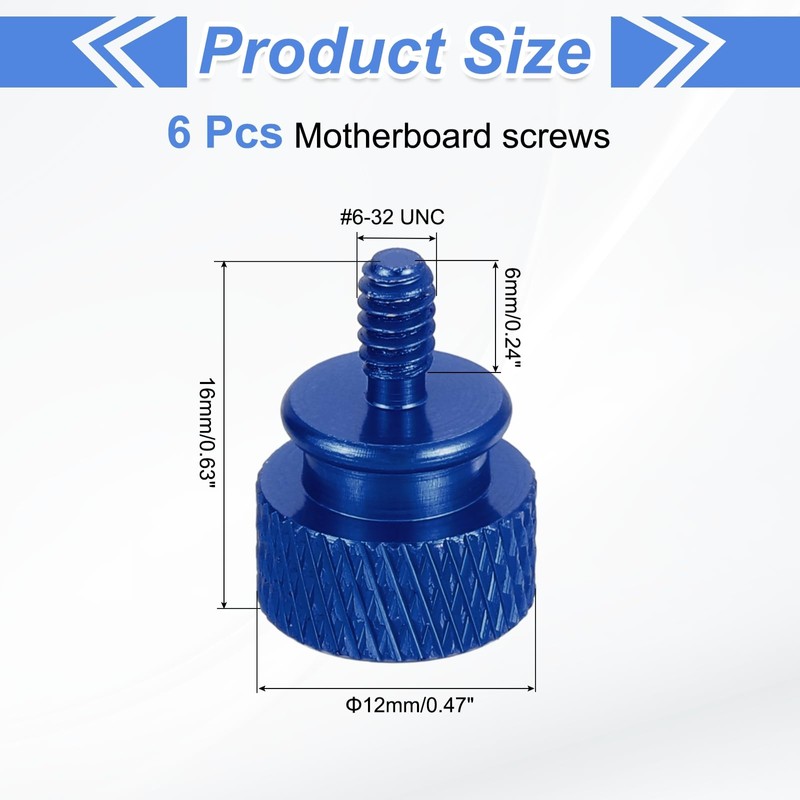sourcing map 6Pcs #6-32 UNC Aluminum Thumb Screws, 12x16mm(ODxH) Computer
