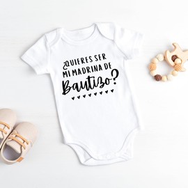 Nene Glamour Quieres ser mi madrina de Bautizo? | Will you be my godmother? | Baby Christening Bodysuit| Gift for Godmother Baby Bodysuit |Baptism Proposal in Spanish (6-9 Months)