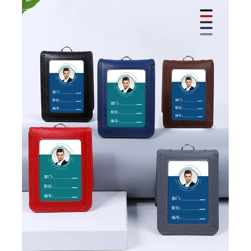 Porta Gafete con Cordón,Tarjetero de Cuero Genuino,Soporte para Tarjetas de