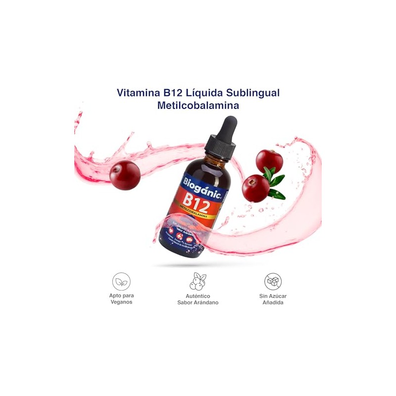 Vitamina B12 Líquida Sublingual Metilcobalamina Paquete Sabor Arándano 1200 Porciones