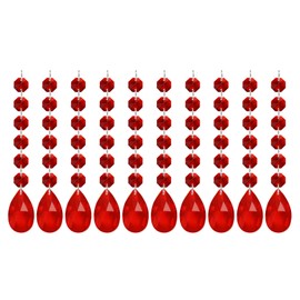 PATIKIL Teardrop Crystal Chandelier Pendants Beads, 10 Pack 165mm Length 38mm Chandelier Prisms Parts Ornaments Hanging Beads for DIY Arts Crafts Decoration, Red