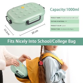 Ninevi 1000 ml Bento Box, Leak-Proof Lunch Box for Children and Adults, Lunch Box with Compartments, Leak-Proof Lunch Box (Green)