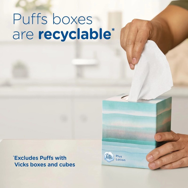 Puffs Plus Lotion Facial Tissues, 8 Family Boxes, 124 124