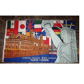3x5 Liberty Island Ellis Island Statue New York Flag 3x5 brass grommets with clips