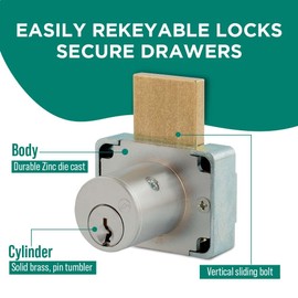 Olympus Lock 200DW Deadbolt Lock | 1-3/8" Chrome Key Lock US26D | NATL KD Easily Rekeyable Drawer Lock, Keyed Different | Grade 1 Drawer Locks | Vertical Deadbolt Lock | Door Lock for Drawers