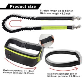 Frayot Hands Free Dog Leash with Zipper Pouch,Reflective Dual Handles Retractable Bungee Waist Leash for Medium Large Dog Walking, Jogging and Running (Black)