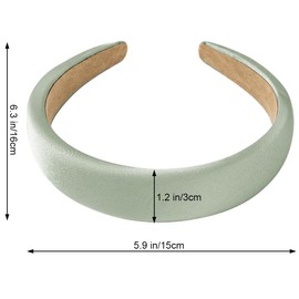 1.2 Inch Wide Solid Colors Padded Headband with No Teeth Hair Bands Non Slip Fashion DIY Satin sponge Head Band for Women and Girls(Green)
