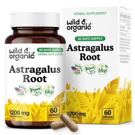 Wild & Organic Wild & Organic Astragalus Root Capsules 1200 mg - Immune Support - Astragalus Powder Supplement - 30 Days of Supply - Vegan, No Fillers, Non-GMO - 60 Count