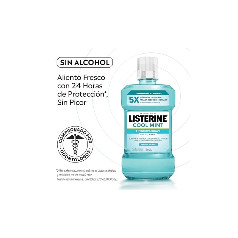 Listerine, Enjuague Bucal Cool Mint Zero Alcohol 500 Ml
