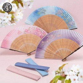 Osaka Choseido Folding Fan, Women's, Stylish, Business, Folding Bag, Handkerchief Included, Yuka, Peshtemo (purple)