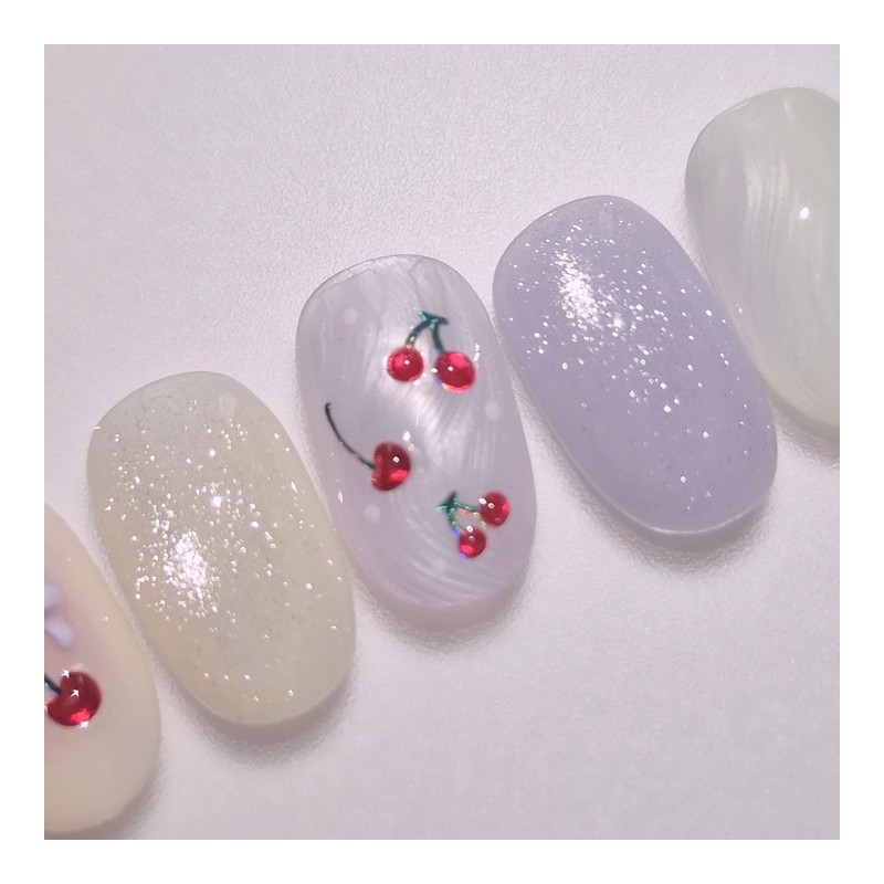 Handmade Nail Tips Cherry Berry - Coffin Midi / 수제네일팁체리베리