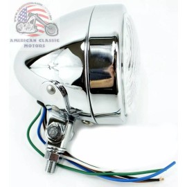 Mid-USA Chrome 3.5" Headlight Headlamp Custom Springer Chopper Ironhead Shovel Harley FX