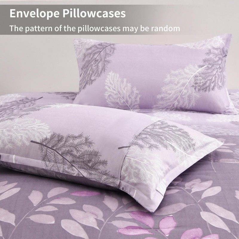 DJY Purple Comforter Set King, Botanical Leaves Comforter for King