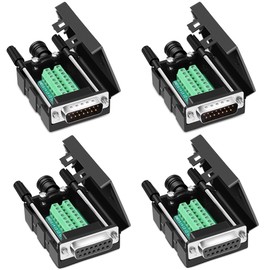Willwewon 4pcs DB15 RS232 D-SUB Serial Adapter, 15-Pin Port Terminal Solderless Breakout Board Connector with Housing Accessories (2 Male + 2 Female)