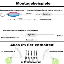 Njord Kalastus Sbirolino Set 12 Pieces - 8 x Sinking 4 x Floating + 5 x Triple Swivels and 20 x Cord Stoppers in Value Set