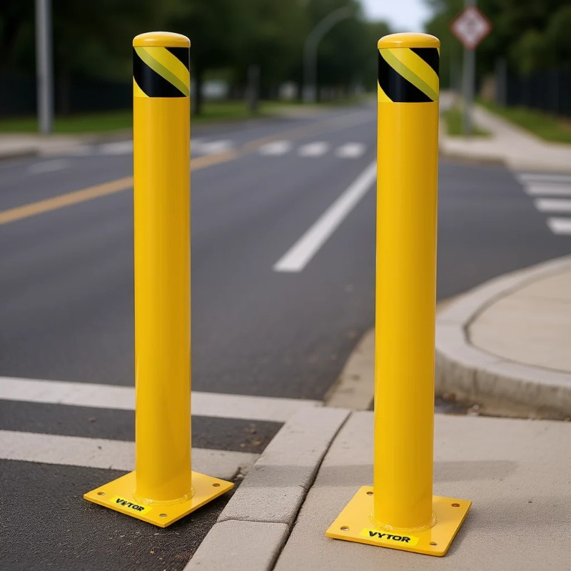 Safety Bollard 36-Inch Height 5.5-Inch Diameter Yellow Metal Traffic Barrier