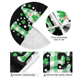 St Patrick's Day Gnomes Tree Skirt 36" Green Buffalo Plaid Love Christmas Tree Skirts Spring Shamrock Clover Leaf Xmas Mat for Holiday Festival Party Decor