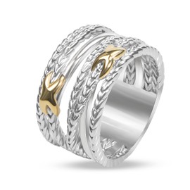 YURSHJAM 18K Gold-plated Crossover Wide Band Ring Inspiration Designer Two Tone Ring Gold and Silver Jewelry for Women (Size 8), Brass, No Gemstone