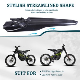 Extended Rear Fender,Longer Tail Guard for Surron Light Bee X/S and Segway X160/X260,Long Back Mudguard for Sur Ron Parts,Suron Accessories (Not for Talaria,E ride pro),Black