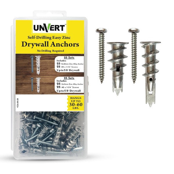 Zinc Self-Drilling Drywall Anchor with Screw Kit, Pack Includes 25