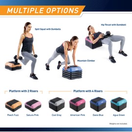 Circuit Fitness by Marcy 16 x 16 inches Adjustable Height Aerobic Step Platform with 4 Risers, Non-Slip Rubber Surface, Home Exercise Fitness Training, Oasis Blue, STEP-BLUE01-4R