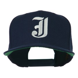 Old English J Embroidered Flat Bill Cap - Navy OSFM