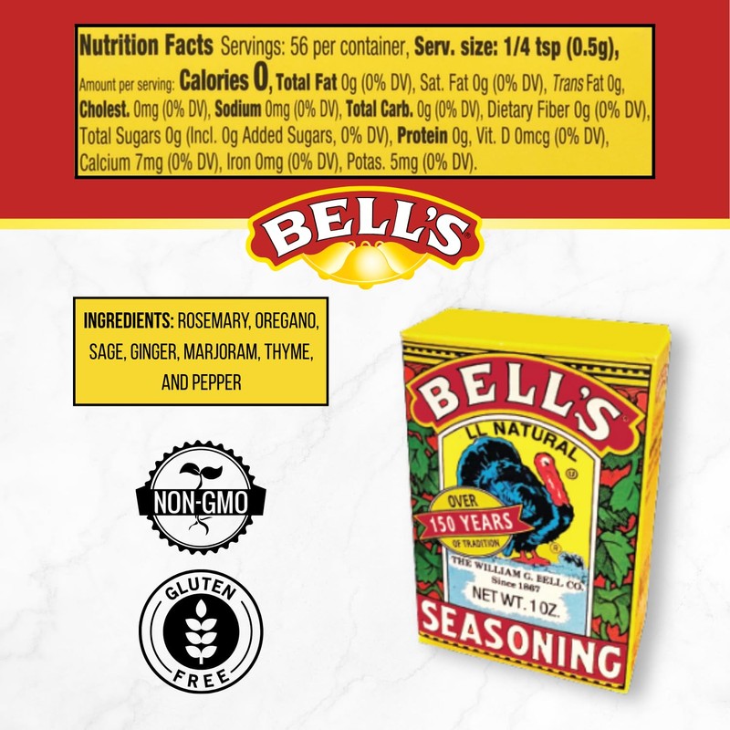 Bell's All Natural Seasoning 1oz Box, Classic Salt-Free Poultry Blend,