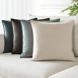 JOTOM Grey Cushion Covers 45 x 45cm Velvet Throw Pillow Covers Home Decorative Square Pillowcase 18x18 Soft Cushions Pillow Cover for Outdoor Sofa Couch Livingroom Bedroom Decor Set of 4 (Grey Series)