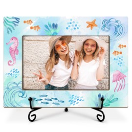 Ocean Picture Frame, Sea Starfish Seahorse, Picture Gifts For Women Wife Friend, Wooden Picture Frame For Beach Keepsake Birthday Holiday, 4X6 Photo Frame With Stand -32