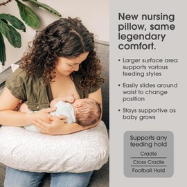 Boppy New Nursing Pillow – Cream Retro Squiggles – Larger, More Supportive Pillow for Breastfeeding & Bottle Feeding – Firmer Fill, Higher Lift, Larger Area Than Original Nursing Pillow