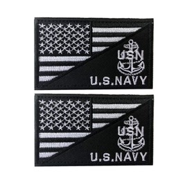 X.Sem U.S.Navy USN Patch - 2 Pack Tactical Patches Embroidery Military Emblem (Black White(Anchor))