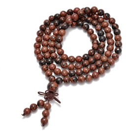 AD Beads Natural Gemstones Buddhist 108 Prayer Healing Beads Mala Stretchy Bracelet Necklace 6mm (Mahogany Obsidian)