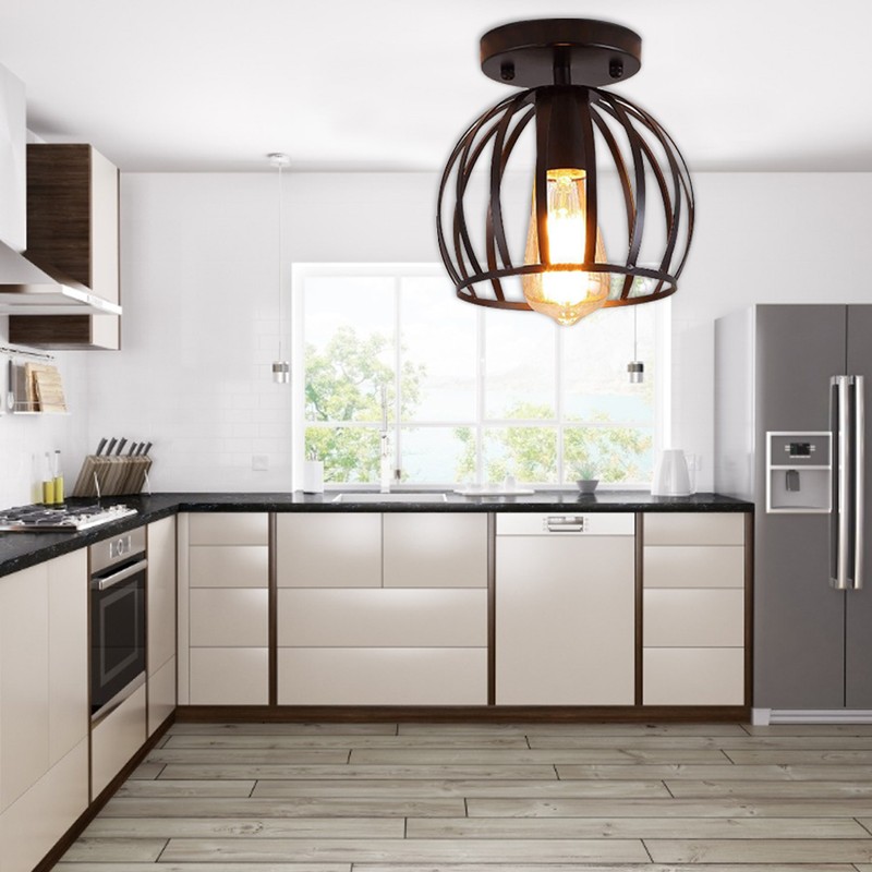 E27 Rustic Cage Chandelier Pendant Light Ceiling Lamp Shade for