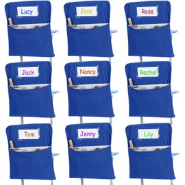 Maitys 24 Pcs Chair Storage Pocket 17 Inch Chair Bag Chair Pockets for Classrooms Student Chair Pockets Classroom Chair Organizer with Name Tag for Keeping Student Book School Table Organized (Blue)