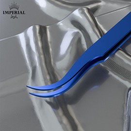 Professional Stainless Steel Tweezers Eyelash Tweezers Professional Original Vetus Curved Isolation Tweezers MSC-15 by Imperial Lash ltd(Blue)