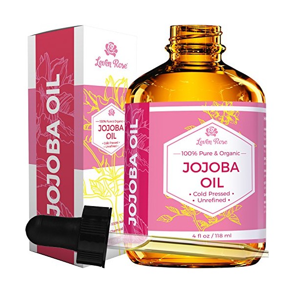 Jojoba Oil by Leven Rose, Pure Cold Pressed Natural Unrefined Moisturizer for Skin Hair Body and Nails 4 oz