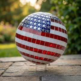 Topadorn Mosaic Gazing Ball Patriotic Stars and Stripes Glass Globe Colorful Gazing Ball 10 inch for Indoor Outdoor Home Garden Yard Patio Decor